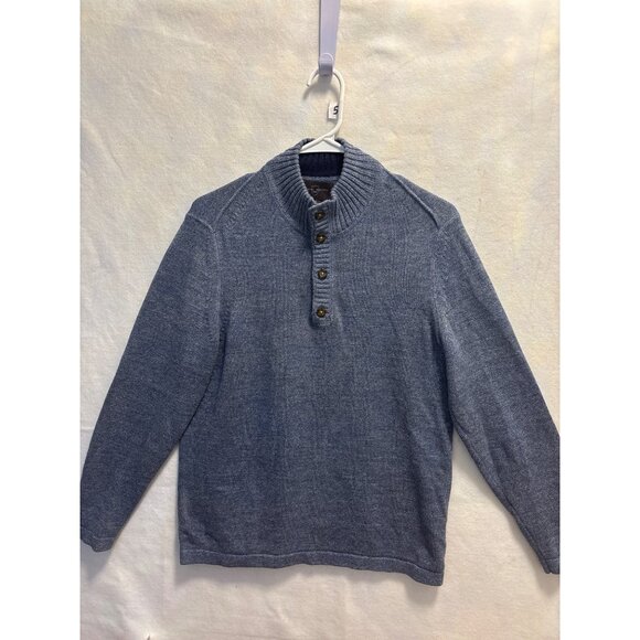Black Brown 1826 Mens Blue Knit Pullover Sweater With Button-Up Collar S/P Made - Picture 1 of 10